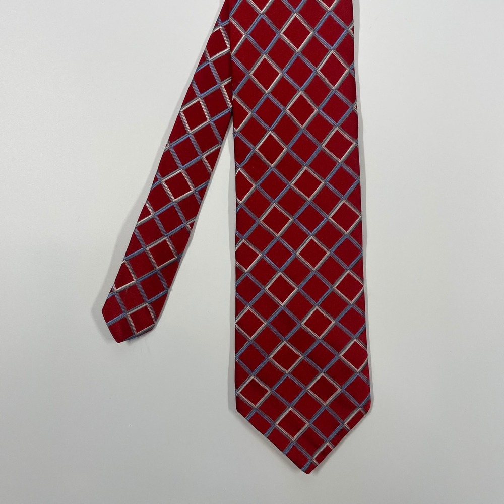 City of London Red Windowpane Grid Silk Necktie Mens One Size